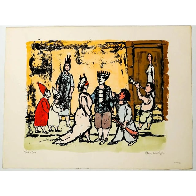 "Trick or Treat" MCM serigraph by Frank Kleinholz (1901-1987). Pencil signed, titled and marked as an artist's proof. This...