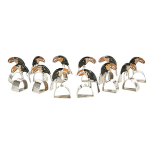 Set of Twelve Vintage Silver Plate Napkin Rings With Toucans by Emilia Castillo