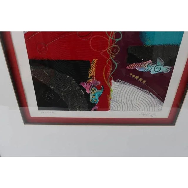 Red 1980s Abstract Mixed Media Painting of Ship For Sale - Image 8 of 11