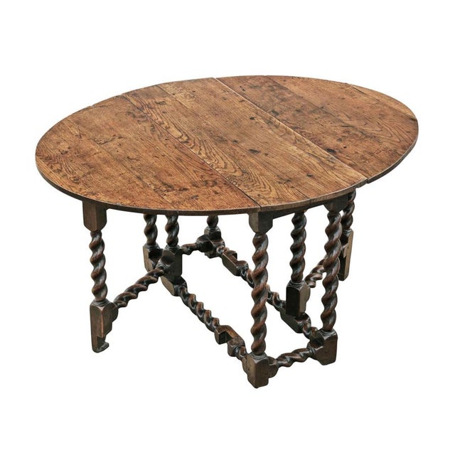 Antique Oak Drop-Leaf Gate Leg Dining Table, 1700s For Sale - Image 3 of 9