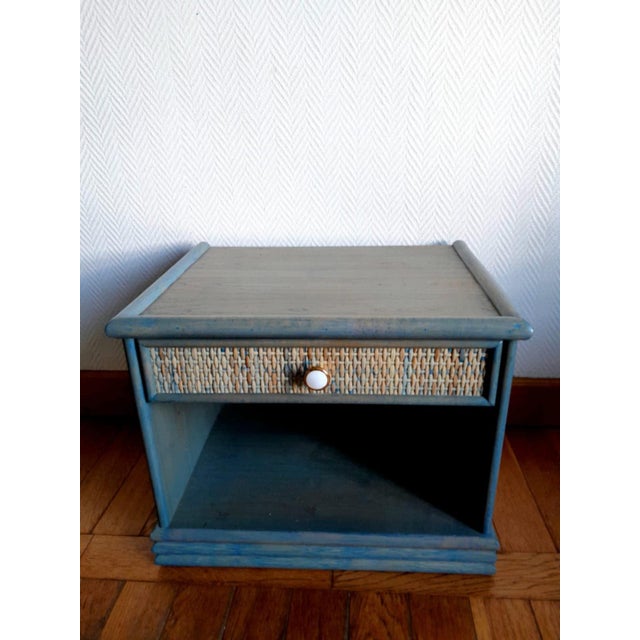 Wood Vintage Rattan Bedside Tables in the the style of Maugrion, 1980s, Set of 2 For Sale - Image 7 of 11