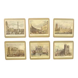 1980s Vintage Pimpernel Celluware Uk England English London Landmarks Coasters - Set of 6