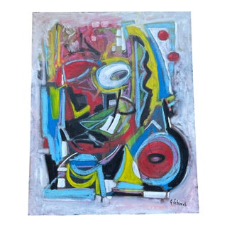 Listed John Schwab Original Abstract Expressionist Oil Painting Cubism MCM For Sale