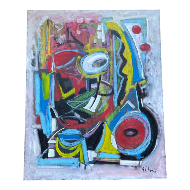 Listed John Schwab Original Abstract Expressionist Oil Painting Cubism MCM For Sale