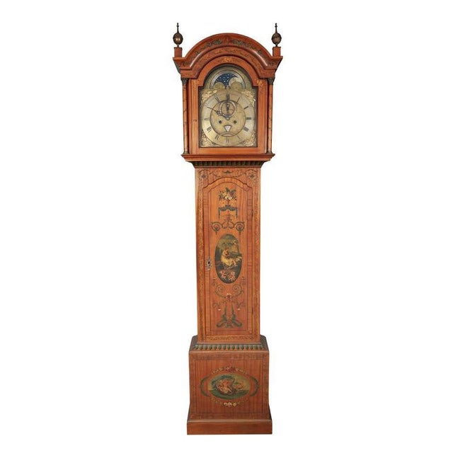 Scottish Grandfather Clock Moonphase Longcase Painted Satinwood, 1830 For Sale - Image 9 of 9