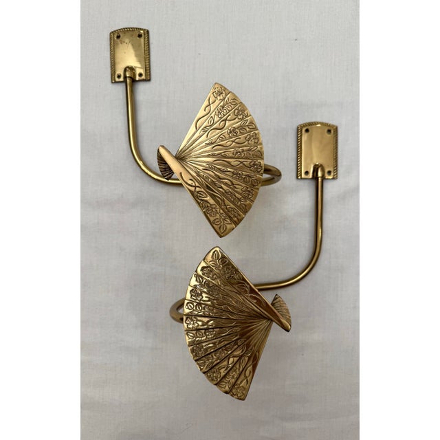 Chinoiserie Pair of Hollywood Regency Solid Brass Curtain Tiebacks For Sale - Image 3 of 9