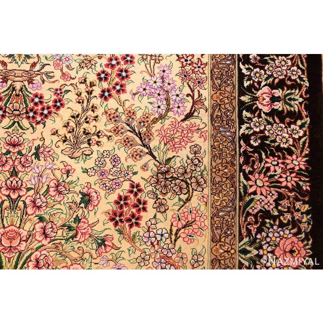 Late 20th Century Persian Silk Scatter Floral Vase Luxury Qum Rug For Sale - Image 5 of 9