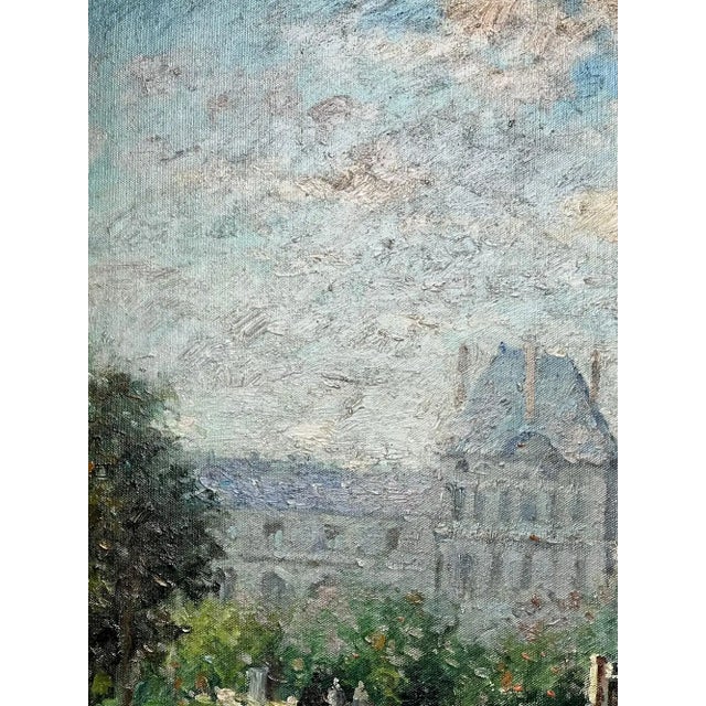 Silver Impressionist Paris Street Scene, Tuileries Garden in Silver Frame, Signed 1980's For Sale - Image 8 of 12