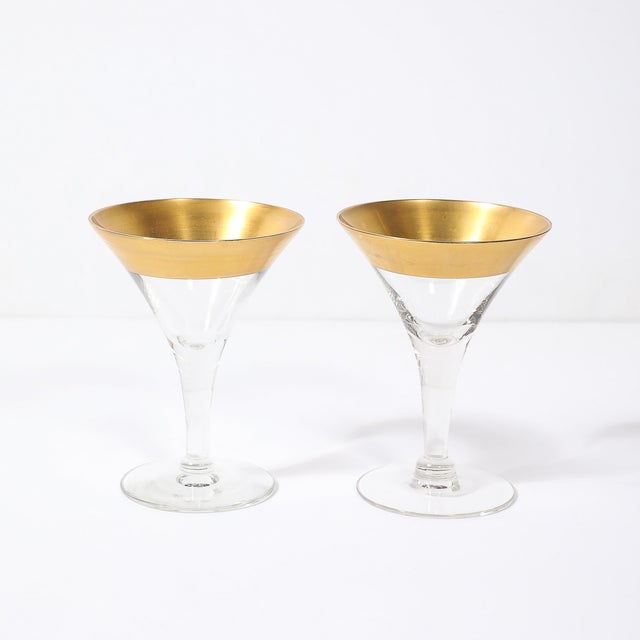 1940s Set of 12 Mid-Century Modernist Gilt Rimmed Coupe Glasses by Dorothy Thorpe For Sale - Image 5 of 16