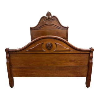 Antique Full Size Late Victorian Carved Walnut Bed For Sale