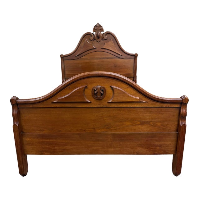 Antique Full Size Late Victorian Carved Walnut Bed For Sale