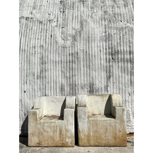 Wood Vintage Boho Monumental Cast Concrete Over Fiberglass Chairs - Set of 2 For Sale - Image 7 of 10
