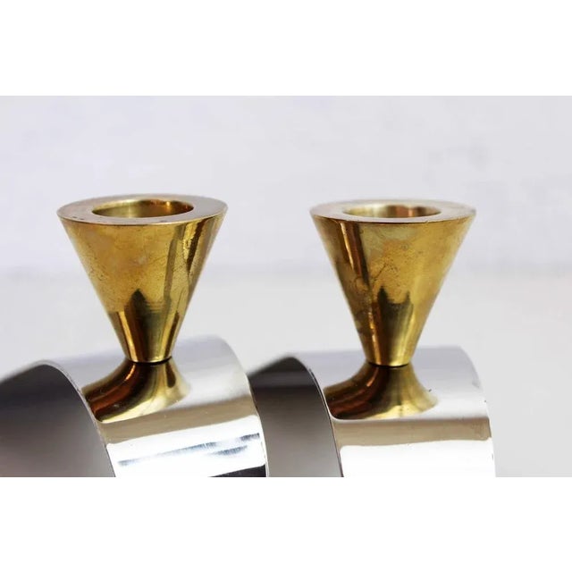Chrome and Brass Metal Basket Candleholders, 1980s, Set of 2 For Sale - Image 9 of 10