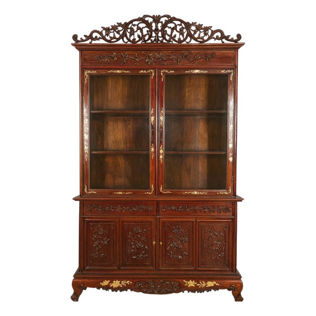 Antique Lacquered Carved Display Bookcase, 19th Century For Sale