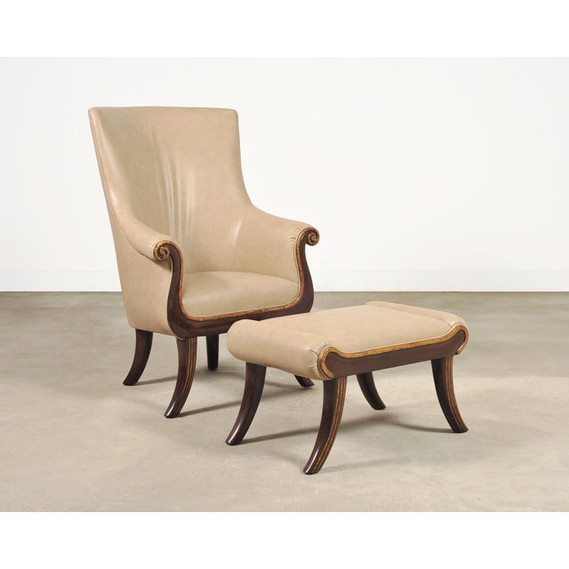 Neoclassical Rose Tarlow Faringale Leather Wing Chair and Ottoman For Sale - Image 3 of 18