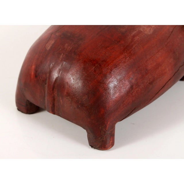 Carved Chinese Elephant Opium Pillow in Oxblood Red For Sale - Image 10 of 12