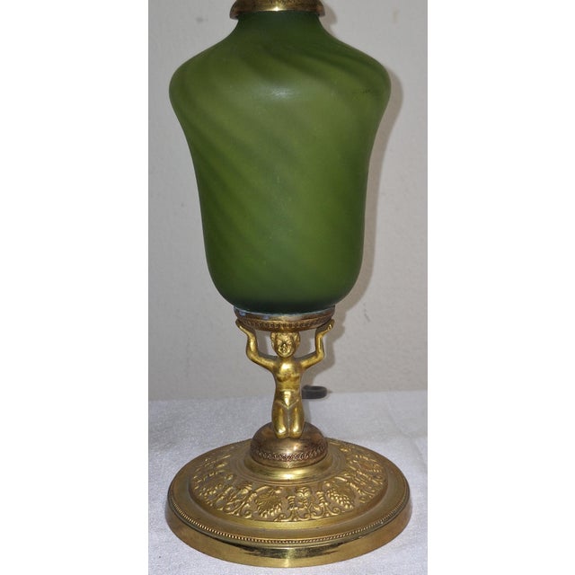 Goldenrod Vintage Table Lamp with Figurative Bronze Base by Lamplove, 1920s For Sale - Image 8 of 12