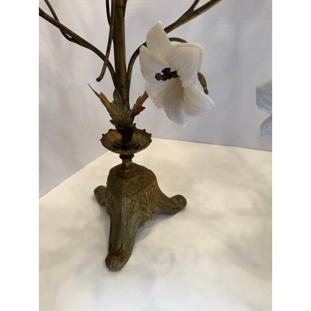 Late 19th Century Antique 19th Century Impressive Ornate French Victorian Gold Gilt Floral Altar Lamp - Candelabra Pair For Sale - Image 5 of 6