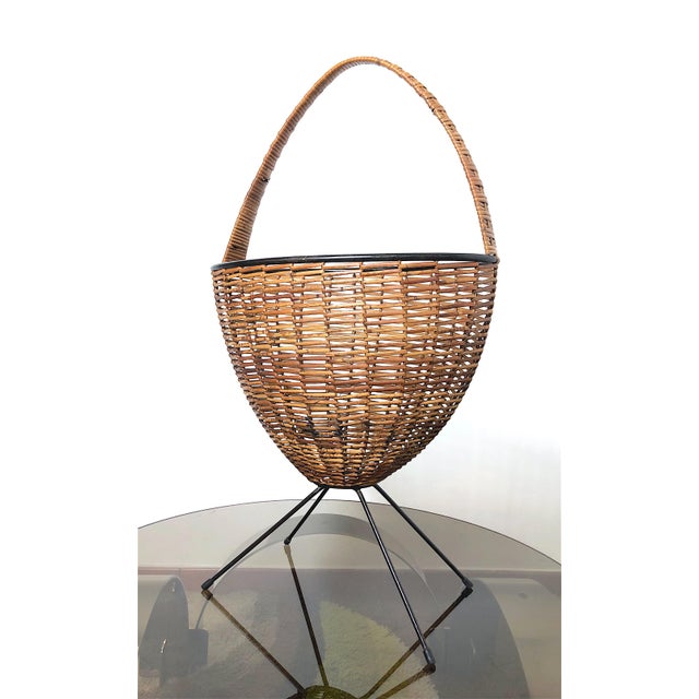 Wood Vintage Wicker and Metal Magazine Rack, 1960s For Sale - Image 7 of 13