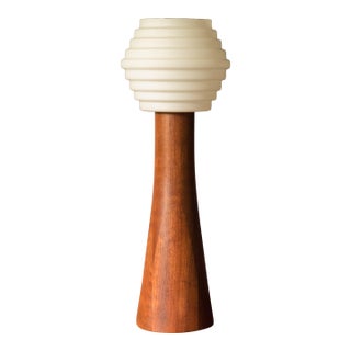 Vintage Sculptural Scandinavian Walnut and Glass Accent Table Lamp For Sale