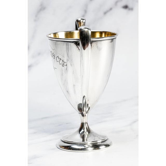 Metal Gleaming Double Handle Antique Sterling Silver Small Trophy Cup Home Decor For Sale - Image 7 of 10
