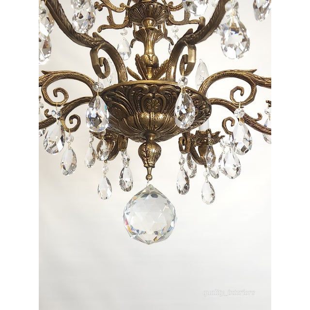 Shabby Chic Antique Shimmering Sumptuous Stately Brass Cut Lead Glass Crystal Chandelier For Sale - Image 3 of 11