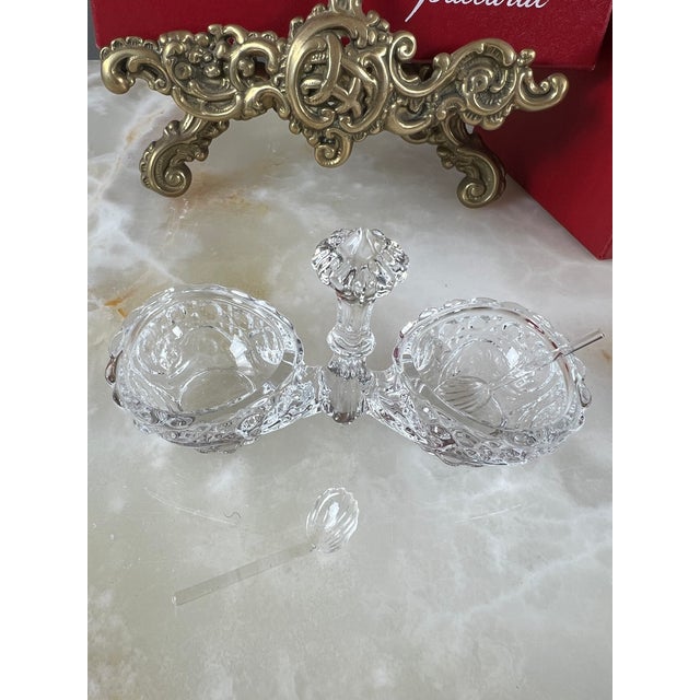 Elegant double salt cellar in Baccarat crystal, presented with its original box and card. This refined piece consists of...