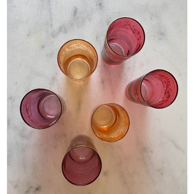 Set of 6 Mid Century Embossed Glasses With Gold Trim For Sale - Image 10 of 10