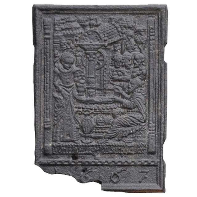 17th Century 17th Century Swedish Baroque Cast Iron Fireplace Stove Plate Panel / Fireback For Sale - Image 5 of 9