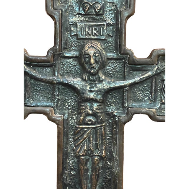 Embossed Copper Crucifix, 19th Century Ancient Byzantine-style crucifix, dating back to the 19th-century Russian...