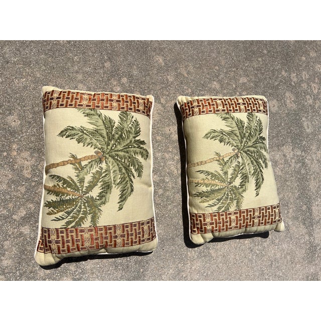 Hollywood Regency Vintage Tropical Palm Tree Pillows- 2 For Sale - Image 3 of 5