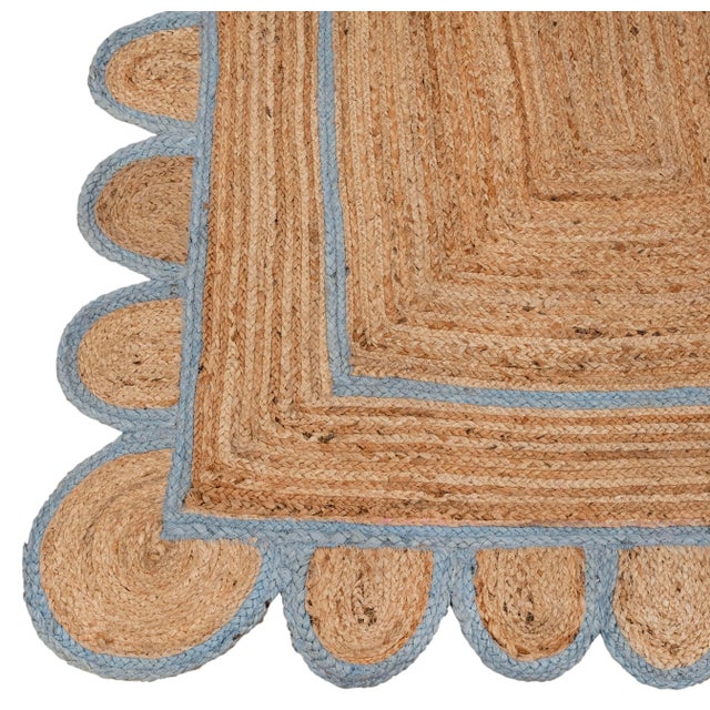 Scallop Jute Classic Blue Hand Made Rug - 2'x4' For Sale - Image 4 of 10