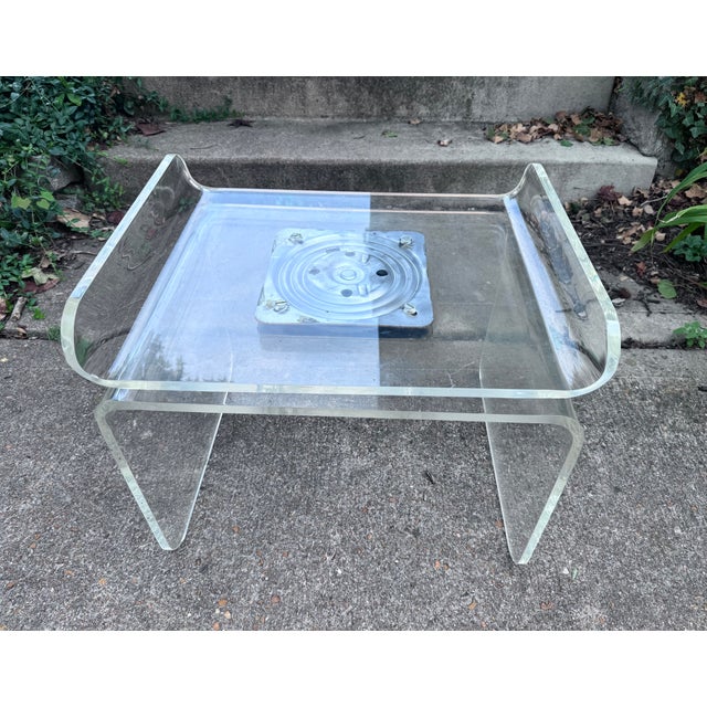 Attributed to Charles Hollis Jones Lucite 1970s Waterfall Swivel Bench or Ottoman For Sale - Image 16 of 17
