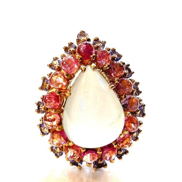 Bochic “Orient” Aqua, Tanzanite & Tourmaline Cluster Ring Set 18K Gold & Silver, Size 7 For Sale - Image 4 of 12