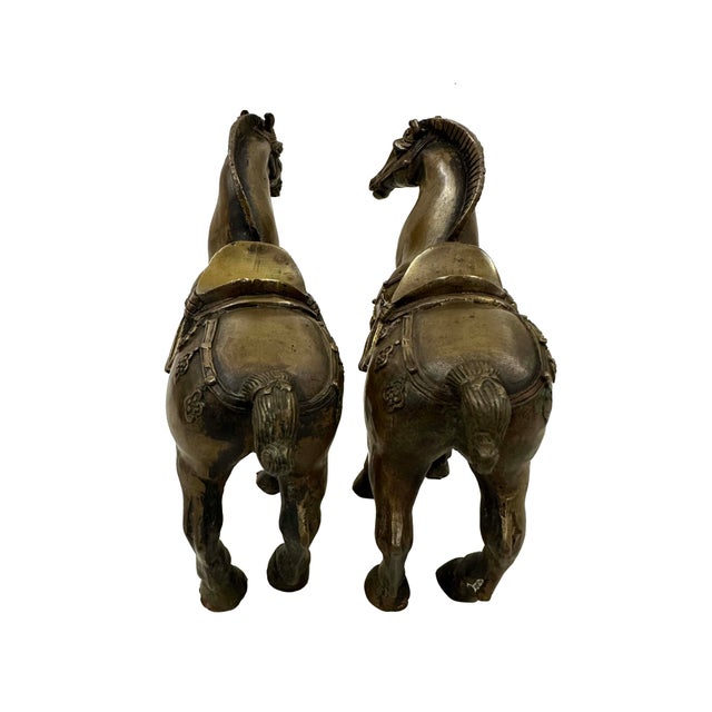 Mid 20th-Century Pair of Chinese Bronze Tang Horse Figurines For Sale - Image 10 of 11