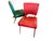Step back in time with this stunning pair of vintage 1950s slipper chairs, showcasing vibrant red and green vinyl...