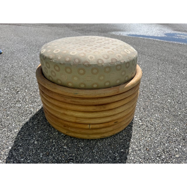 Vintage Rattan Swivel Rocker Lounge Chairs and One Ottoman Set For Sale - Image 12 of 18