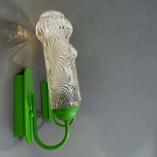 Mid-Century Modern Mid-Century German Green and Clear Glass Wall Sconce Lights, 1960s, Set of 2 For Sale - Image 3 of 17