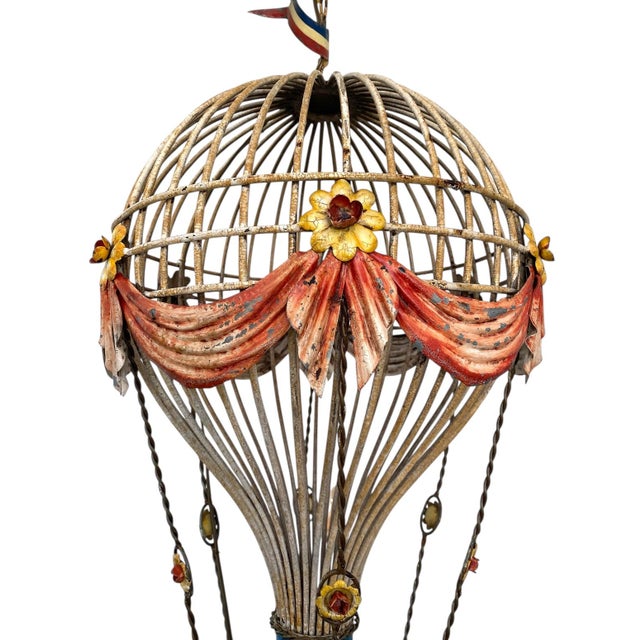 French Vintage Mid Century French Tole Hot Air Balloon Chandelier, Circa 1950s For Sale - Image 3 of 7