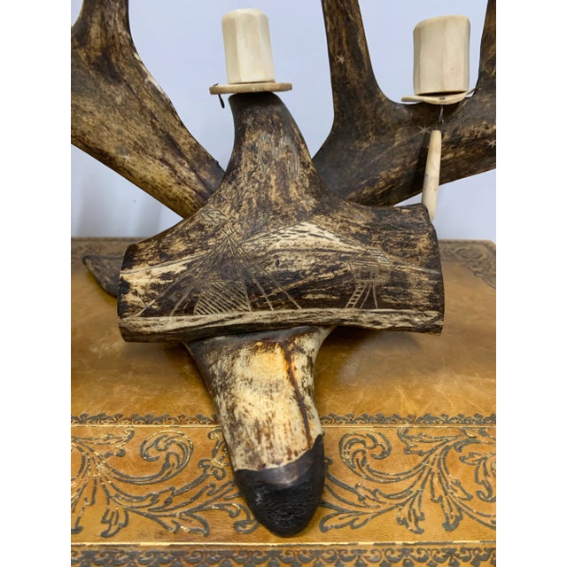Vintage Traditional Scandinavian Reindeer Antler Candlestick For Sale - Image 4 of 4