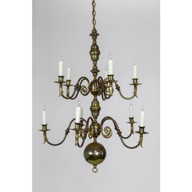 Dutch Baroque 2-Tier Brass Scroll Candlestick Chandelier For Sale - Image 13 of 13