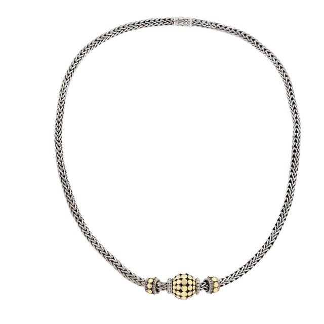 John Hardy 3 Bead Dot Sterling Silver 18k Yellow Gold Enhancer Pendant Necklace For Sale