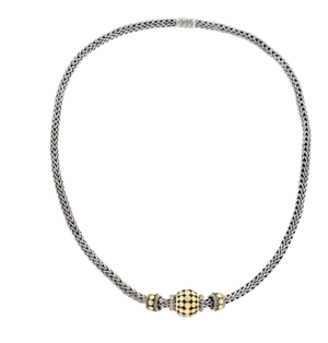 John Hardy 3 Bead Dot Sterling Silver 18k Yellow Gold Enhancer Pendant Necklace