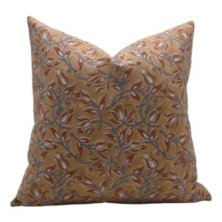 Fabdivine Floral Block Print Pillow Cover 16x16 Inch Duck Canvas-Kamal Dutta For Sale