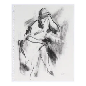 Expressive Seated Figure 20th Century Charcoal