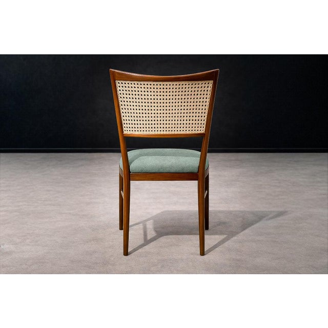 Set of Eight Brazilian Modern Dining Chairs in Caviúna, Cane & Sage Chenille, 1960s For Sale In New York - Image 6 of 15