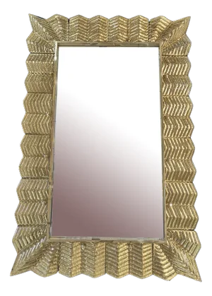 Mid-Century Murano Gold Color Glass and Brass Wall Mirror, 2000s