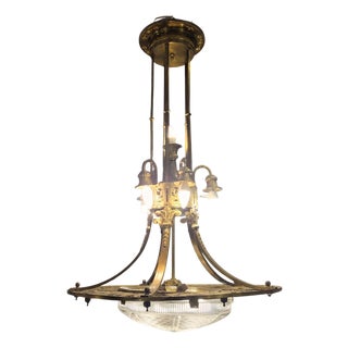 Art Nouveau Ceiling Lamp in Gilt Bronze and Frosted Crystal, France, 1930s For Sale