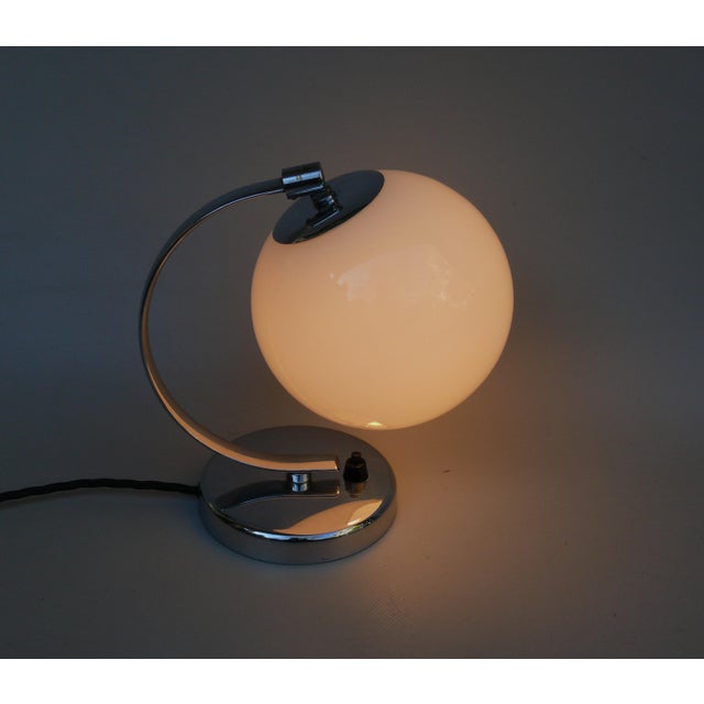 Silver Vintage Art Deco Bedside Lamp with White Overlaid Glass Shade, Austria, 1930s For Sale - Image 8 of 18