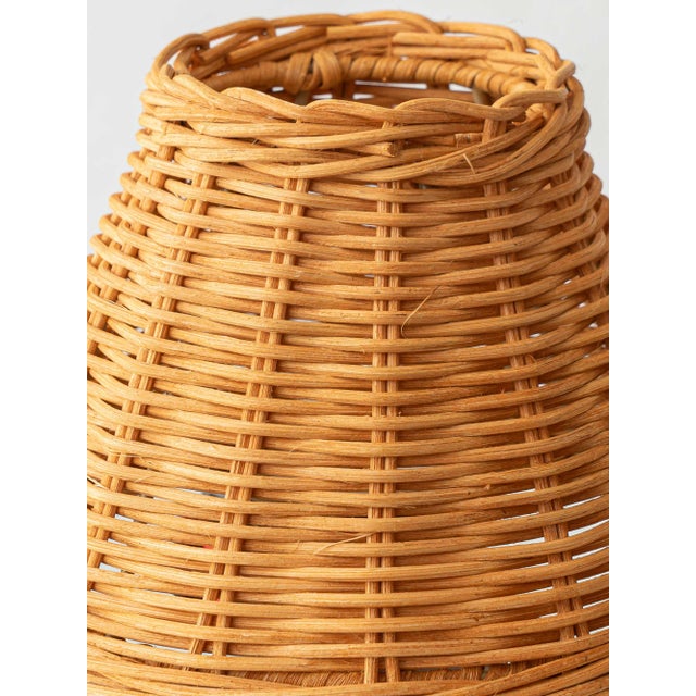 Wood 20th Century Modern French Studio Pottery Stoneware Table Lamp with Rattan Shade, 1950s For Sale - Image 7 of 15